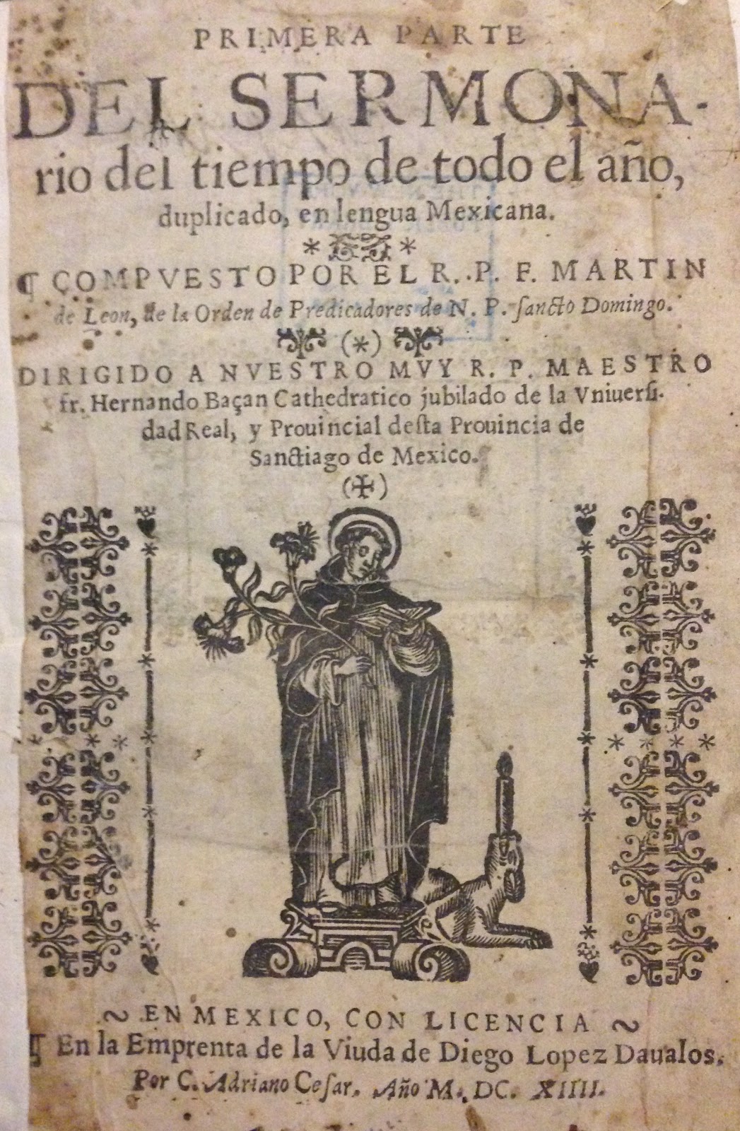 Title page of Martin de León’s Primera Parte del Sermonario