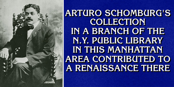 Photo of Arturo Schomburg and question from the TV game-show Jeopardy!