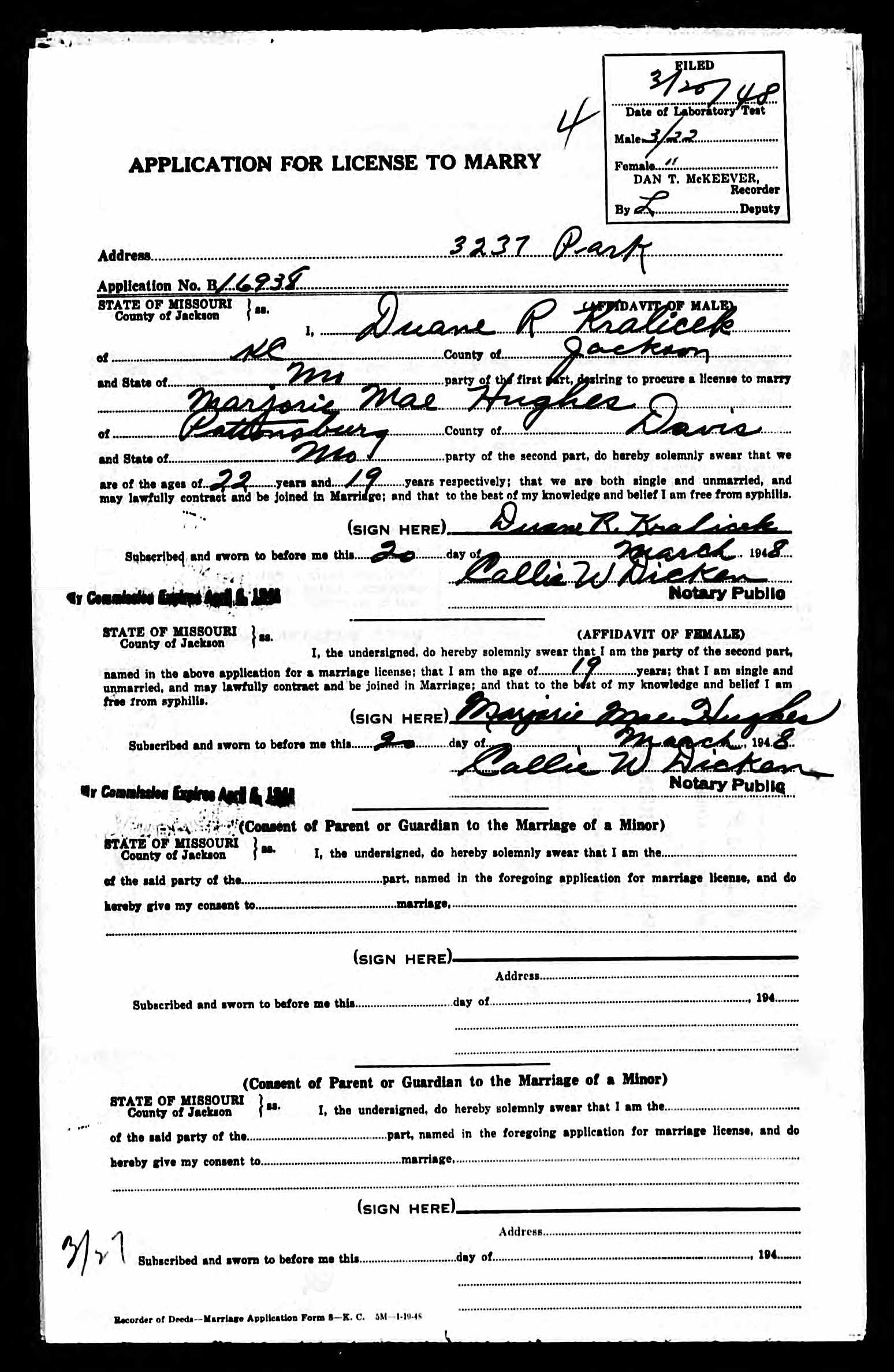 Imagen del certificado de matrimonio de Missouri